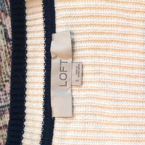 LOFT Varsity Women's Cream Cardigan with Navy Trim - Picture 2 of 4